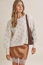 Load image into Gallery viewer, In February French Casual Contrast Polka Dot Cotton Blend Sweater in Cream/Camel
