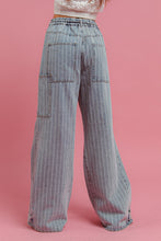 Load image into Gallery viewer, BiBi Washed Pinstripe Cargo Pants in Denim
