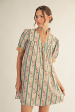 Load image into Gallery viewer, Jodifl Floral and Stripe Print Puff Sleeve Dress in Jade Mix
