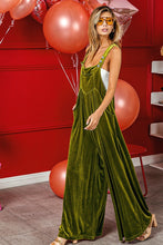 Load image into Gallery viewer, BiBi Solid Color Velvet Wide Leg Overalls in Light Olive ON ORDER
