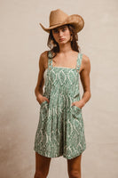 BiBi Floral Print Short Overalls in Sage