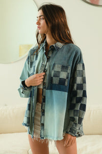 BiBi Checkered Denim Mix N Match Patched Top in Denim