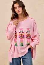 Load image into Gallery viewer, BiBi OVERSIZED Waffle Knit Top with Sequin Nutcracker Patches in Pink
