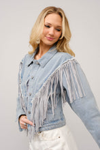 Load image into Gallery viewer, Blue B Denim Jacket with Chevron Fringe in Light Wash
