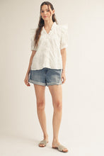 Load image into Gallery viewer, Jodifl Ruffle Detail Button Down 3D Floral Top in Off White
