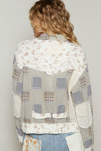 POL Mixed Print Patchwork Jacket in Green Multi