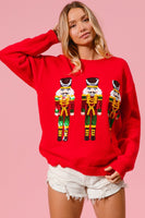 BiBi Solid Color Knit Sweater with Christmas Theme Patches in Red