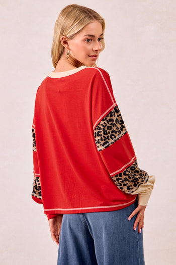 BiBi Mix N Match French Terry Top in Dark Red