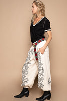 POL Floral Embroidered Twill Joggers in Oatmilk