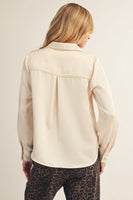 Jodifl Scallop Trim Detail Button Down Satin Top in Champagne