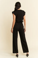 Davi & Dani Soft Knit Solid Color Jumpsuit with Rhinestone Details in Black