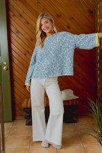Load image into Gallery viewer, BiBi Soft Leopard Contrast Sweater in Light Blue/Lemon
