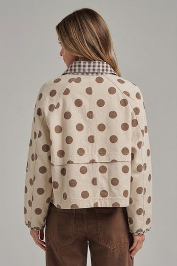 BON Polka Dot Oxford Jacket With Gingham Collar in Oatmeal/Coffee