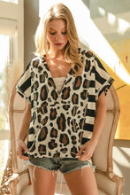 Load image into Gallery viewer, BiBi Mix N Match Stripe and Leopard Print Hooded Top in Off White/Black
