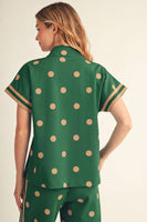 Jodifl Color Rib Band Contrast Zip Up Polka Dot Top in Hunter Green