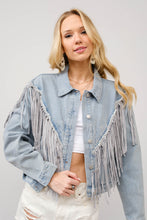 Load image into Gallery viewer, Blue B Denim Jacket with Chevron Fringe in Light Wash
