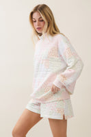 Veveret Floral Patchwork Quilted Mock Neck Top in Pink