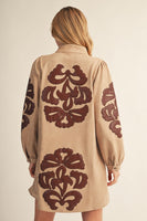 Jodifl Embroidered Faux Leather Applique Dress in Taupe