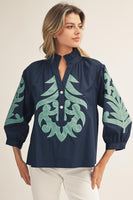 Jodifl Baroque Applique Detail Top in Navy
