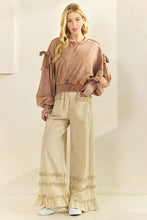 Load image into Gallery viewer, Mittoshop Mineral Washed Ruffle Trim Wide Leg Pants in Natural
