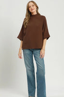 Umgee Mock Neck Dolman Sleeve Sweater Top in Espresso