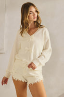 LovLov Solid Color Knit Cardigan with Bow Front Details in Ivory