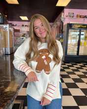 Load image into Gallery viewer, August Bleu Gingerbread Man Chenille Patched Sweatshirt in Belgian Cream
