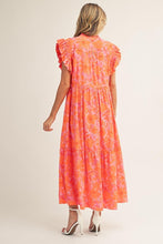 Load image into Gallery viewer, Jodifl Tropical Bloom Ruffle Sleeve Midi Dress in Orange
