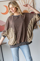 Oli & Hali Color Block Cinched Detailed Top in Mocha