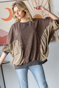 Oli & Hali Color Block Cinched Detailed Top in Mocha