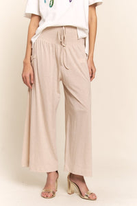 J.nna Smocked Waist Boho Pants in Light Beige