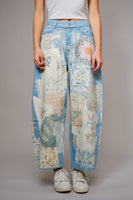 Blue B Patch Print Barrel Leg Jeans in Light Denim