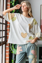 Load image into Gallery viewer, Oli &amp; Hali Mineral Washed Top with Heart Patches in Melange Grey
