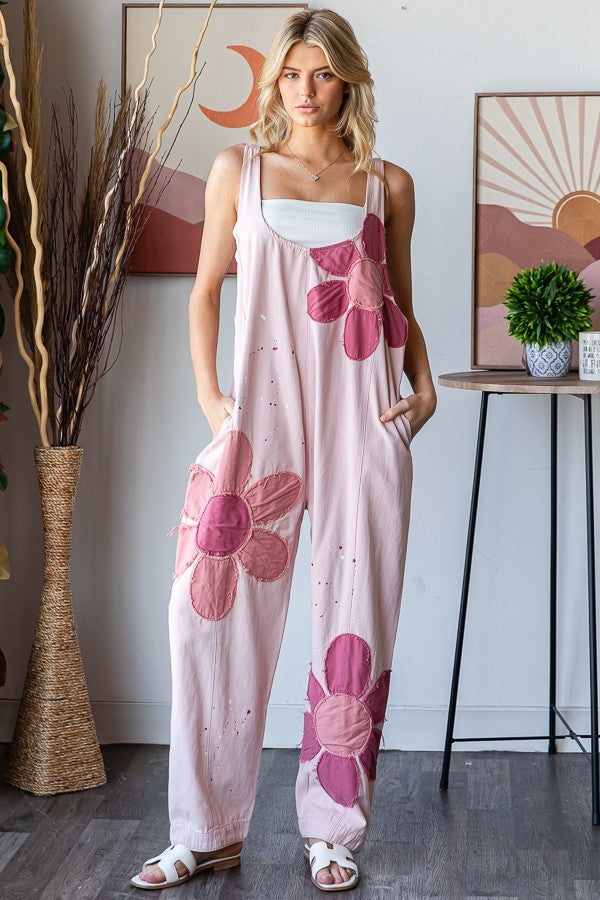Oli & Hali Large Flower and Paint Splatter Jumpsuit in Pink – June
