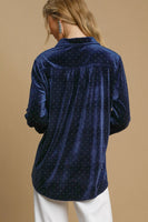 Umgee Beaded Velvet Button Down Top in Midnight