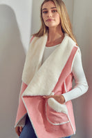 E Luna Open Front Faux Suede Vest in Baby Pink