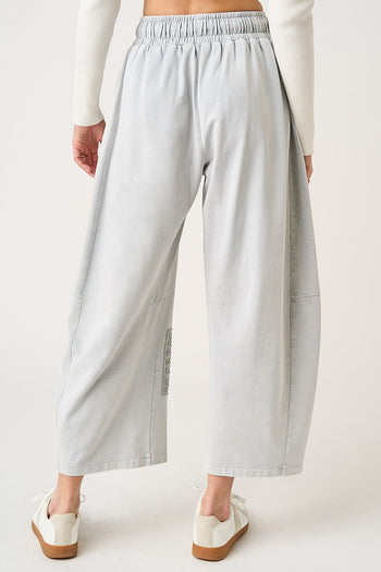 Mittoshop Mineral Wash Crochet Patch Barrel Leg Pants in Silver