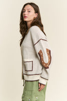 J.nna Soft Knit Horse Print Back Cardigan in Oatmeal Brown