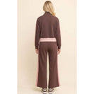 Davi & Dani Color Block Zip Up Jacket in Brown Pink