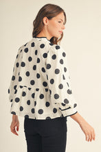 Load image into Gallery viewer, Jodifl Button Down Polka Dot Peplum Top in White
