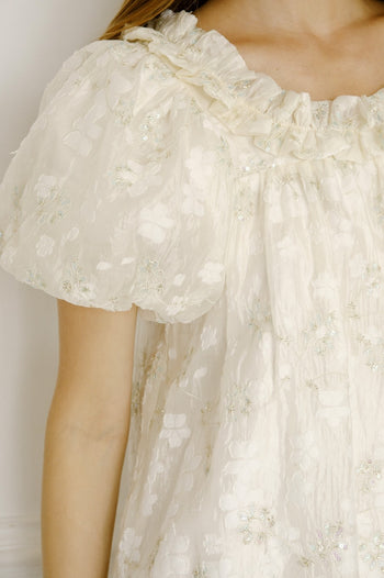 Storia Floral And Sequin Swing Mini Dress in Cream Gold