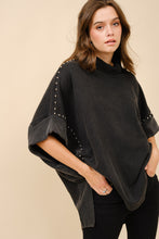 Load image into Gallery viewer, Blue B Solid Color Funnel Neck Studded Dolman Sweatshirt in Black
