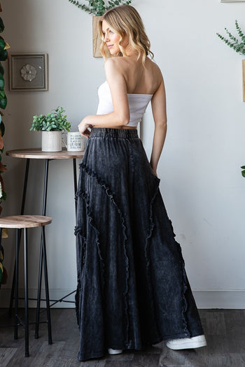 Oli & Hali Ruffled Trim Wide Leg Pants in Black