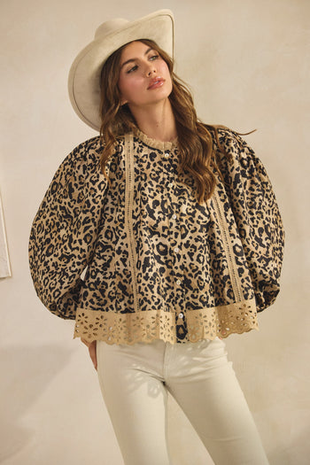 LovLov Leopard Print Top with Lace Details in Leopard