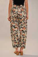 Blue B Camo Print Barrel Leg Pants with Grommet Waistband in Camo Mix