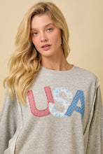Load image into Gallery viewer, Main Strip OVERSIZED USA Letter Patched Terry Knit Top in Heather Grey
