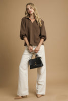 Umgee Solid Color Textured Top in Brown