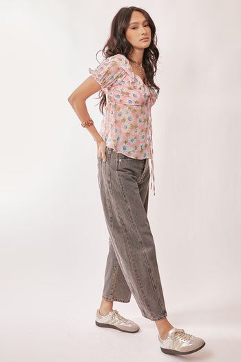 Davi & Dani Mid Rise Denim Barrell Jeans in Rustic Denim