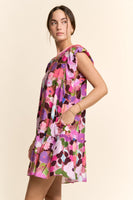 Davi & Dani Ruffle Sleeve Floral Dress in Berry Pink