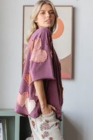 Oli & Hali Mineral Washed Top with Heart Patches in Eggplant